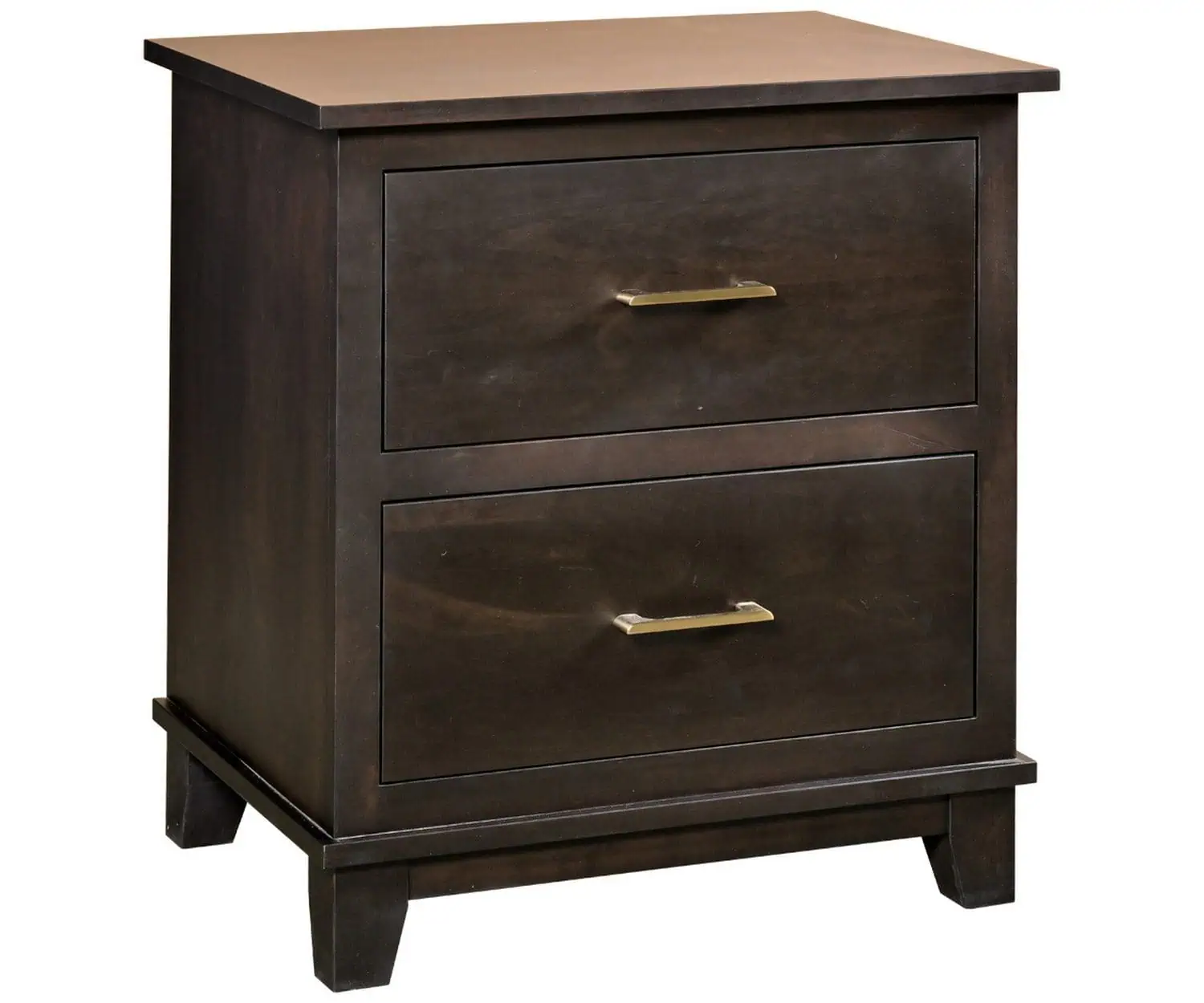 Amish-made solid wood nightstand with two drawers, crafted by Millersburg artisans. Perfect for bedr.