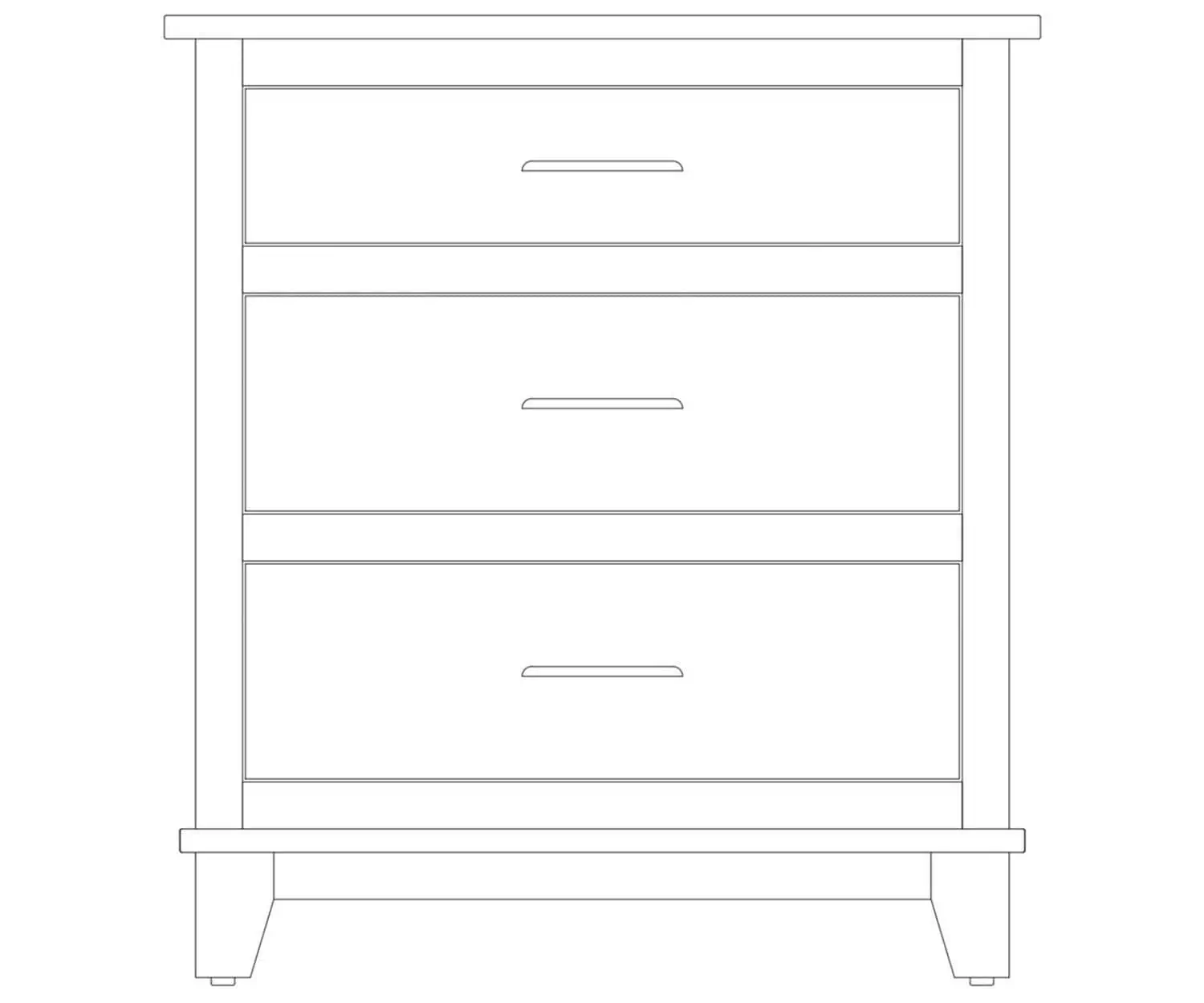 Amish-made solid wood nightstand with three drawers and sleek handles.