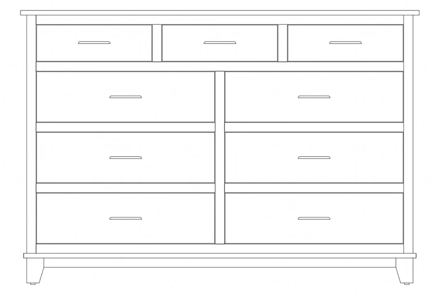 Classic Amish-made solid wood dresser with multiple drawers for bedroom storage.