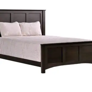 Solid wood bed frame with a dark finish, crafted by Amish artisans in Ohio.