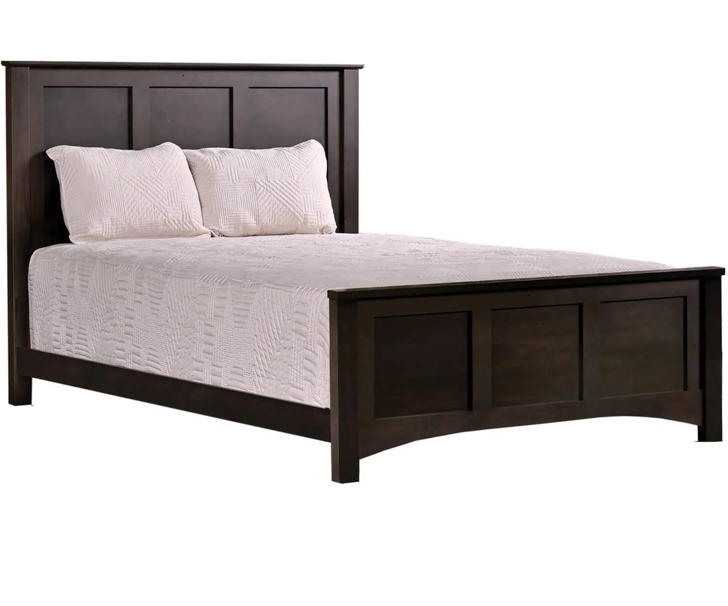 Solid wood bed frame with a dark finish, crafted by Amish artisans in Ohio.