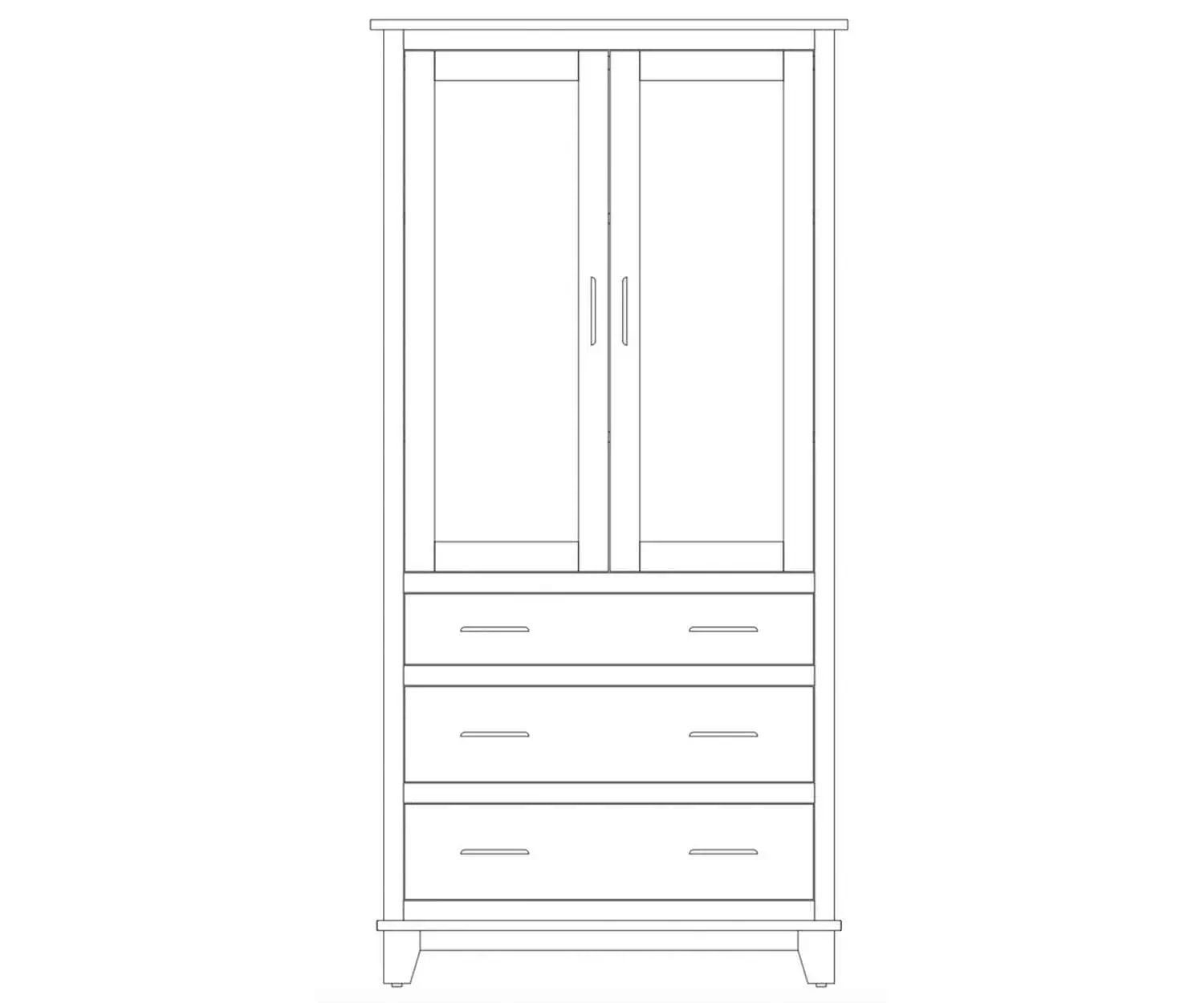 Amish-made solid wood wardrobe with drawers and double doors.