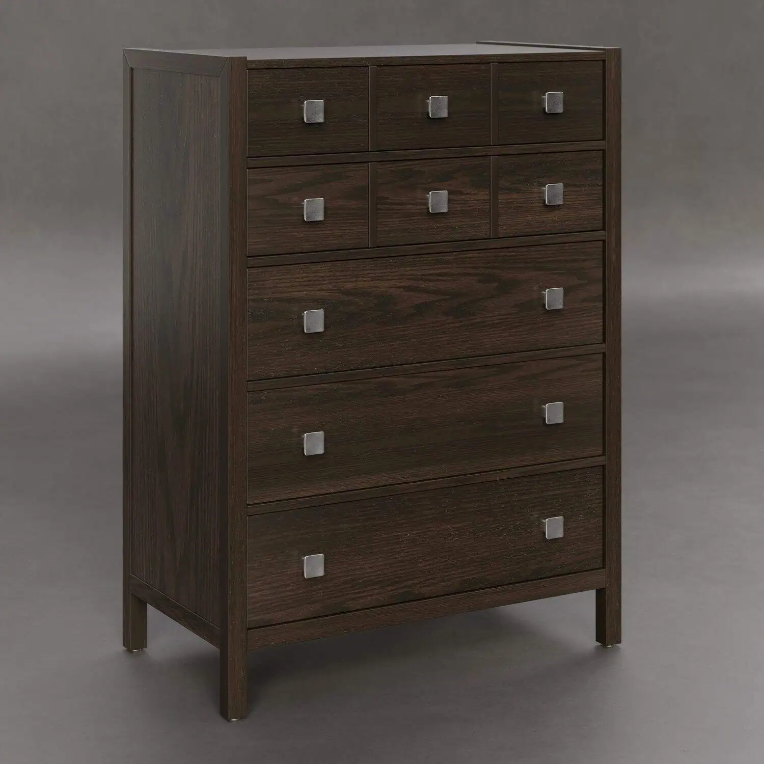 Solid wood dresser with modern square hardware, crafted by Amish artisans.