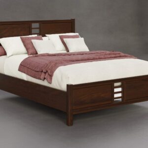 Elegant Amish-made solid wood bed with modern design in dark finish.