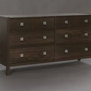 Solid wood dresser with modern square hardware.