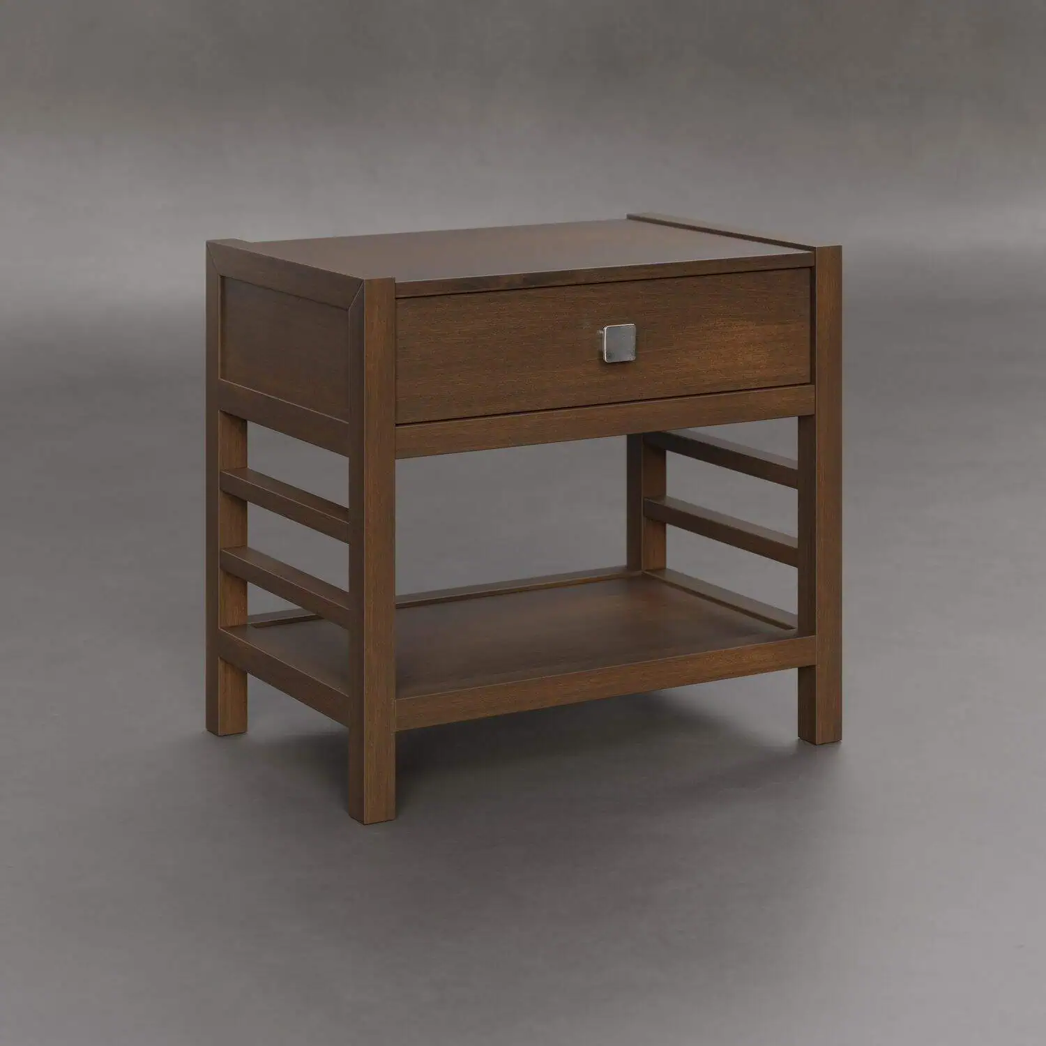 Amish-made solid wood nightstand with drawer and open shelf, crafted in Millersburg, Ohio.